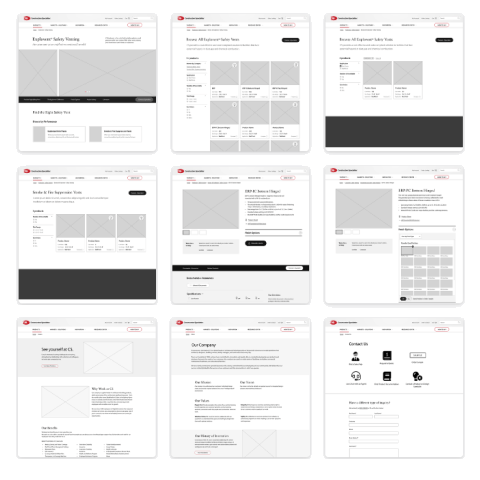 Grid of thumbnail images showing sample wireframes
