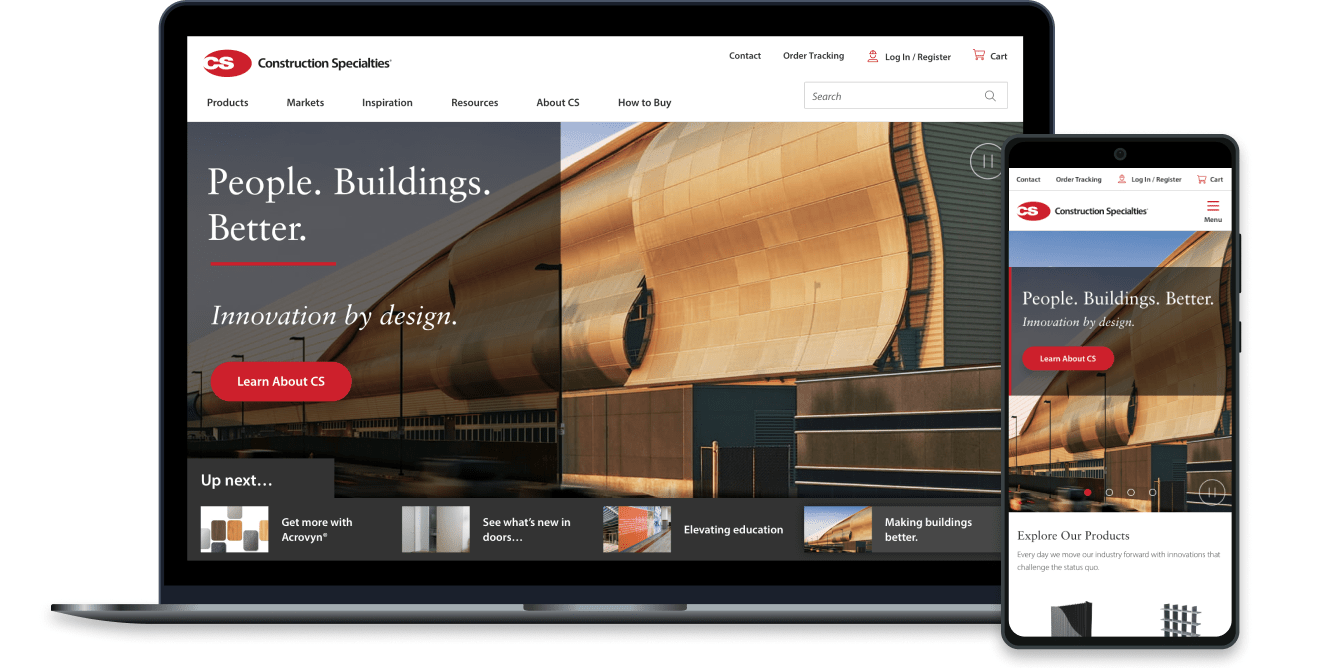Homepage of cs-group.com on a laptop and phone