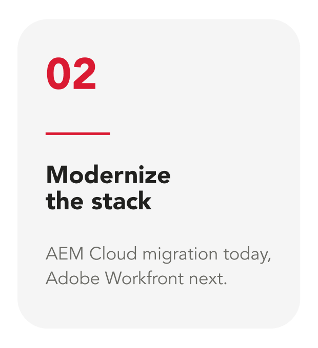 Modernize the Stack. AEM Cloud migration today. Adobe Workfront next.